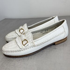 David Eden White Leather Kilt Loafers Shoes 8‎ M Made in Italy Preppy Resort